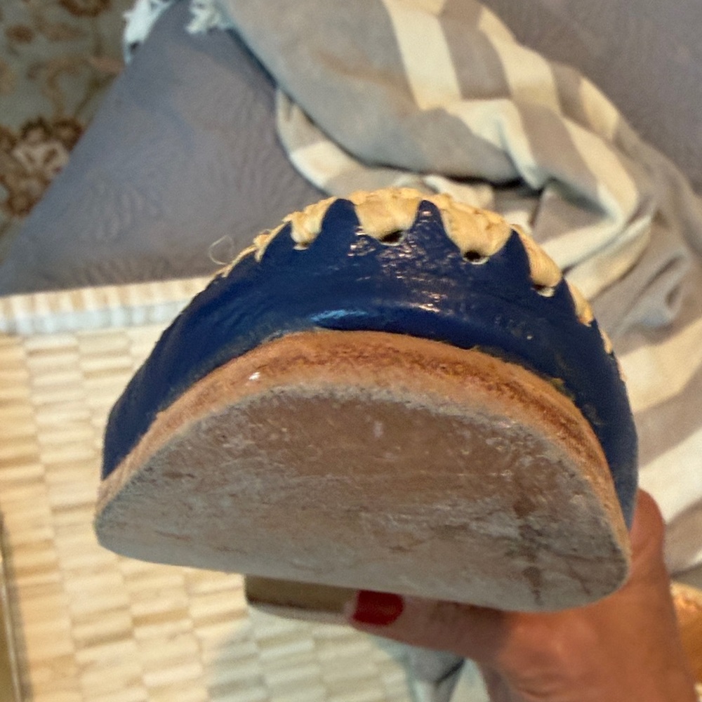 Handcrafted Blue and tan raffia Mules - Picture 6 of 6